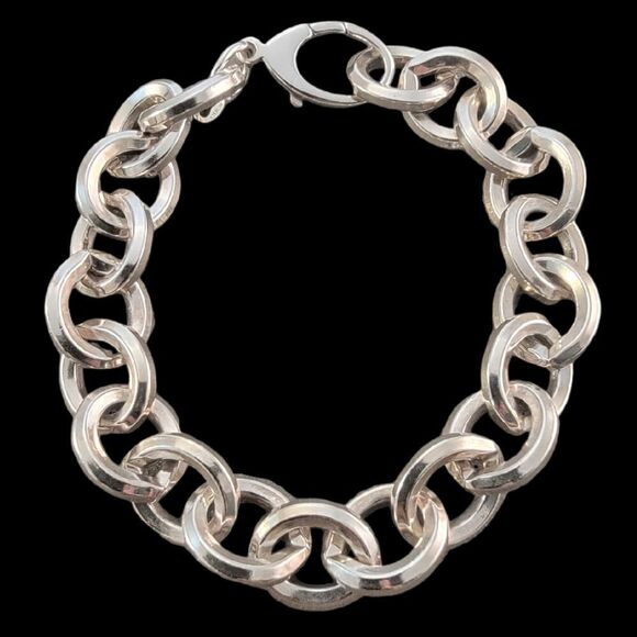Sterling Beveled Chunky Cable Statement Chain Link Bracelet - Picture 1 of 7